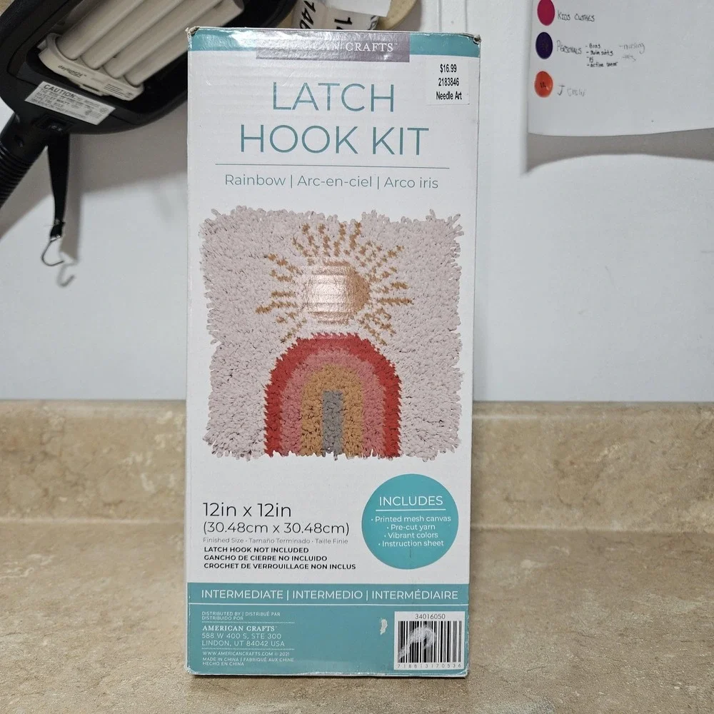 American Crafts Latch Hook Kit Rainbow Sun 12x12 Rug Canvas Yarn New Needlecraft